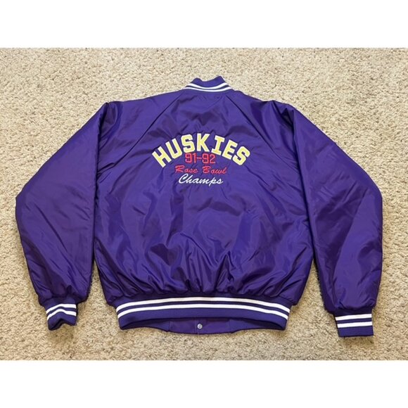 Washington Huskies Vintage Rose Bowl Champs Snap Button Jacket Size Medium M EUC - Picture 2 of 7